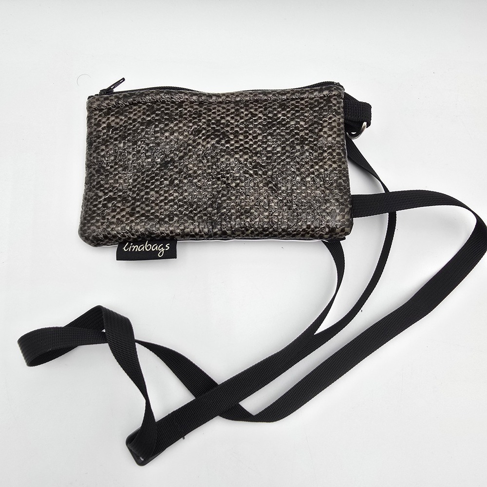 Linabags‎ Small Textured Clutch Wallet Bag with Strap Black Snake Print